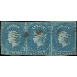 1857-59 White Paper, Watermark Star, Imperforate Issued Stamps 1d. blue on blued paper, a strip of