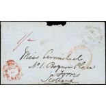 Bermuda 1851 (5 Mar.) envelope to Scotland, rated "1/-", showing an over-inked strike of the Crown