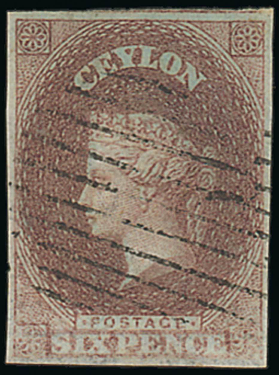 1857 (1 Apr.) Blued Paper, Watermark Star, Imperforate Issued Stamps 6d. purple-brown from the foot