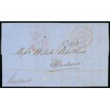 Grenada Postal History Crowned Circle Paid: 1852 (15 Mar.) blue folio entire letter to Madeira "per