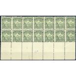 New Zealand Mount Cook Half Penny 1900 Thick, Soft, "Pirie" Paper, Perforation 11 Yellow-green bloc