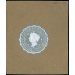 Bermuda Postal Stationery 1891 2d. registered envelope handpainted essay in ultramarine, grey and C