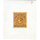 Bahamas 1884 Issue Essays £1 handpainted in Official Receipt size in shades of brown on orange-brow