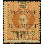 Grenada 1888-91 Provisional Surcharges 1d. on 2/-, Horizontal Format 1d. on 2/- orange, variety no