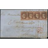 1857 (1 Apr.) Blued Paper, Watermark Star, Imperforate Covers 6d. rate to United Kingdom via Southa