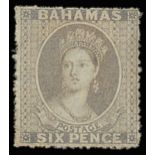 Bahamas 1861 no watermark, rough perf 14 to 16 6d. grey-lilac,