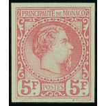 Monaco 1885 special printing on "Bristol" thick paper 1c. to 5f. set of ten, fresh and fine unused