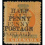 Grenada 1888-91 Provisional Surcharges ½d. on 2/- ½d. on 2/- orange , variety surcharge double,