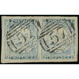 New South Wales 1850 2d. Prussian blue Plate IV on laid paper horizontal pair, [20-21], with part