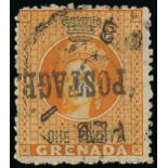 Grenada 1883 Revenue Stamp Additionally Overprinted "POSTAGE" 1d. orange, variety "postage" inverte
