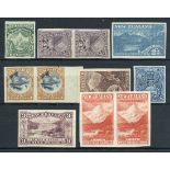 New Zealand 1898-1907 Pictorial Issue Proofs ½d. green, 2d. purple (vertical pair), 2½d. blue "waka