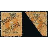Grenada 1883 Revenue Stamp Additionally Overprinted "POSTAGE" "postage" on half of 1d. orange, a gr