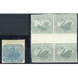 Western Australia 1854 imperforate 4d. pale blue, unused without gum, sheet margin at top and good