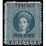 Grenada 1881 Revenue Stamps Surcharged Watermark Broad-Pointed Star 4d. blue, part original gum.