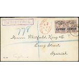 British East Africa 1895 (9 May) Whitfield King & Co. envelope registered from Mombassa to Ipswich