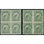 New Zealand 1898-1907 Pictorial Issue 1898 London Issue 6d. Kiwi, blocks of four in green and grass