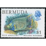 Bermuda 1978-83 $1 Blue Angelfish, variety watermark crown to right of CA, fresh and very fine unm