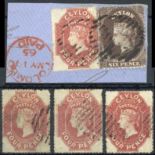 1861-64 Watermark Star Issue Rough perf 14 to 15½ 4d. rose-red (2, one with small thin) and 4d. dee