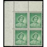 Australia 1937-49 Definitive Issue, Perf. 15x14 or 14x15 1d. emerald-green top left corner block of
