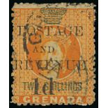 Grenada 1888-91 Provisional Surcharges 1d. on 2/-, Horizontal Format 1d. on 2/- orange, variety no