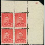 Australia 1937-49 Definitive Issue, Perf. 13½x14 or 14x13½ 2d. scarlet top right corner block of fo