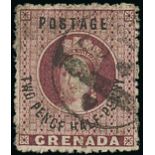 Grenada 1881 Revenue Stamps Surcharged Watermark Broad-Pointed Star 2½d. deep claret, variety "penc