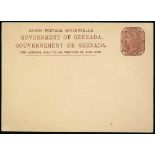 Grenada Postal Stationery Post Cards 1879 Perkins, Bacon 1d. essay in brown