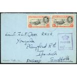 Ascension 1917/18 (c.) envelope to England bearing Great Britain 2d. cancelled in transit