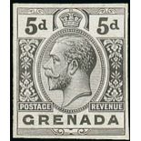 Grenada 1921-33 Watermark Script CA 5d. stamp-size working die proof of the head and value tablets