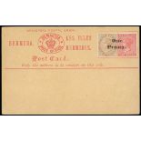 Bermuda Postal Stationery 1893 Provisional postcard bearing 1880 ½d. and 1883-1904 1d. surcharged "