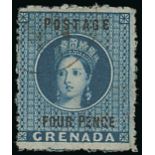 Grenada 1881 Revenue Stamps Surcharged 4d. blue, variety watermark sideways,