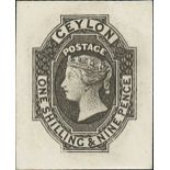 1857-59 White Paper, Watermark Star, Imperforate Die Proofs 1/9d. in black on India paper backed on
