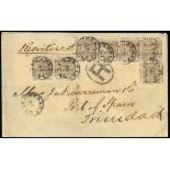 Grenada 1888-91 Provisional Surcharges 1d. on 8d. 1891 (3 Feb.) envelope registered to Trinidad bea