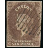 1857-59 White Paper, Watermark Star, Imperforate Issued Stamps 6d. brown with small to large margin