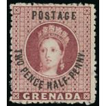 Grenada 1881 Revenue Stamps Surcharged Watermark Broad-Pointed Star 2½d. claret, part original gum;