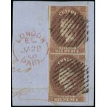 1857 (1 Apr.) Blued Paper, Watermark Star, Imperforate Issued Stamps 6d. purple-brown vertical pair