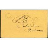 Trinidad Maritime Mail 1873 (Feb.) unstamped yellow-buff envelope to Bordeaux from Ciudad Bolivar,