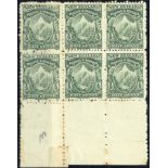 New Zealand Mount Cook Half Penny 1900 Thick, Soft, "Pirie" Paper, Perforation 11 Green block of si
