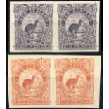 New Zealand 1898-1907 Pictorial Issue Local Printing Plate Proofs 6d. Kiwi, horizontal pairs in pal