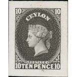 1857-59 White Paper, Watermark Star, Imperforate Die Proofs 10d. in black on India paper back on ca