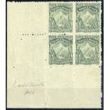 New Zealand Mount Cook Half Penny 1901 Thin, Hard "Basted Mills" Paper, Perforation 11 Green block