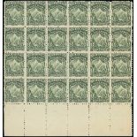 New Zealand Mount Cook Half Penny 1900 Thick, Soft, "Pirie" Paper, Perforation 11 Green block of tw