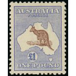 Australia 1915-27 £1 chocolate and dull blue, Die II, large part original gum, slightly toned, oth