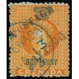 Grenada 1883 Revenue Stamp Additionally Overprinted "POSTAGE" Small Letters "postage" on half of 1d