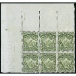 New Zealand Mount Cook Half Penny 1907-08 Reduced Format, Perf. 14x15 Block of six (3x2) from the u