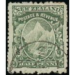 New Zealand Mount Cook Half Penny 1901 Thin, Hard "Cowan" Paper with Horizontal Mesh, Perforation 1