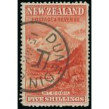 New Zealand 1898-1907 Pictorial Issue 1898 London Issue 5/- vermilion Mount Cook, Dunedin 15 Mr 00