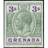 Grenada 1921-33 Watermark Script CA 3/- imperforate colour trial in green and violet,