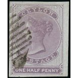 1857 (Oct.) - 64 No Watermark, Glazed Paper, Half Penny Imperforate, Blued Paper Reddish lilac with