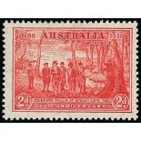 Australia 1937 New South Wales 2d. scarlet showing variety retouched "man with tail", a top left c
